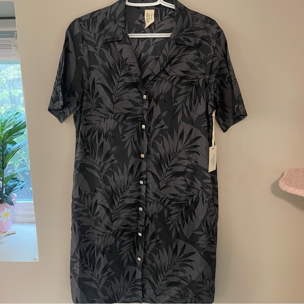 BODYBAG BY JUDE Grey Tropical Print Button Dress NEW